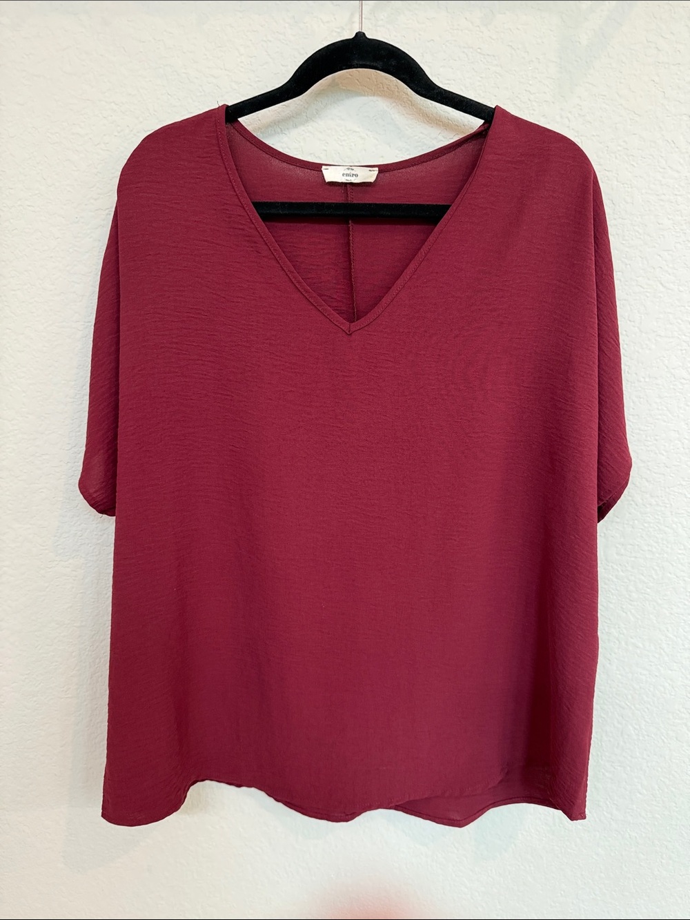 entro Maroon V-Neck Short Sleeve Blouse